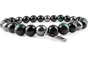 RAFFICI Triple Protection Bracelet Black Obsidian & Hematite Blue Green Tiger Eye Bracelet Handmade Natural Stone Chakra Reiki for Men Women Luck Prosperity & Happiness 8mm Beads Adjustable