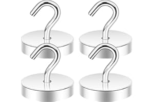 Neosmuk Lot de 4 crochets magnétiques extra puissants pour camping, atelier, casier, porte-manteau avec aimant en néodyme pour accessoires d'extérieur et de croisière, argentés, 40 kg