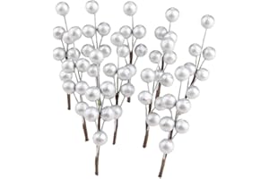 Yetaha 10Pcs Christmas Silver Berries Stems, Artificial Holly Berries Frosted Fruits on the Branch for Christmas Wreath Decoration Supplies Tree Decoration, Wedding, Holiday Home Decor, 10.5CM