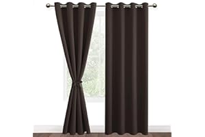 DWCN Lot de 2 Rideaux à Oeillets Décoration Chambre Fenetre, Rideaux Opaque Draperies Intérieurs à Embrasses de Rideaux, 140x245 CM (Largeur x Hauteur), Marron