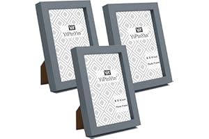 YIPINYIN 6 x 4 Inch Photo Frame Set of 3, Grey Boxed Garllery Picture Frames 4 x 6'' 3Pack With Safe Perspex Window for Tabletop or Wallmounted,Oxford Modern Thin Picture Frame 4 x 6 Inch