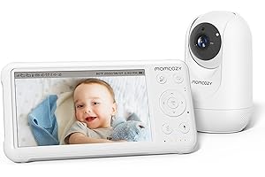 momcozy Babyphone mit Kamera 5 Zoll 1080P HD-Video Babyphone ohne WLAN mit Kamera und Audio 5000 mAh Akku Babyphone, IR-Nachtsicht Weitwinkelobjektiv 2-Wege-Audio Vox-Modus 960 Fuß Reichweite