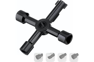 IBRIQO® Llave Universal Multifuncional de 4 Puntas - Negro | Multiusos para Contador Agua, Armario Eléctrico, Gas, Válvulas y Ascensor