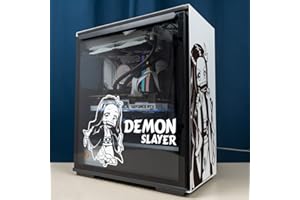 TENSUKA Demon Slayer Aufkleber für PC-Gehäuse und Cartoon-Dekor für ATX-Computer, wasserdichtes Vinyl, leicht abnehmbar (schwarz und weiß)