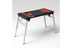 TLGREEN 7 en 1 Etabli Pliant,Établi Pliable,Multifonction Plateforme de Travail Hauteur Réglable,Chariot Pliable Portable avec 4 Roues(2 pcs Roulette avec Frein),Échafaudage pour Les Travail