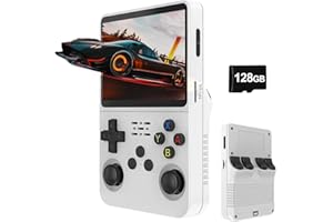 Whatsko R36S Console de jeux portable rétro 128 Go, Système RK3326 Arkos, plus de 40 000 jeux, écran 3,5 pouces, console de jeux portable pour adolescents (Blanc)