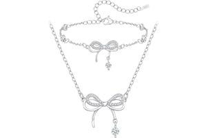 Toplstud Jewellery Sets for Girls, Cubic Zirconia Bowknot Bracelet Necklace Sets for Girls, Birthday Christmas Valentines Gifts for Daughter Granddaughter, Kids Jewellery Present