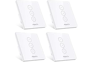 Maxcio Interruptor de Persiana WiFi, Inteligente de Persiana compatible con Alexa, Google Assistant, Control por voz y Remoto, Función de Temporizador, LED Controlable - 4Packs