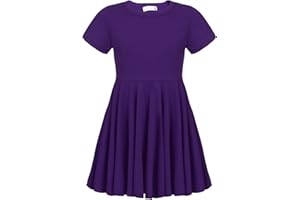 trudge Kid Girls Autumn/Spring Swing Dress A-line Long-Sleeved/Short-Sleeved Summer Cotton Solid Color Princess T-Shirt Dresses Basic Fattern Skater Dress 2-13 Years