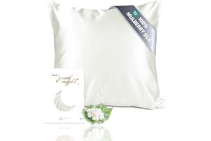 townssilk Taie d'oreiller en Soie, 65x65cm, 100% Soie de mûrier Naturelle 19 Momme, Deux Faces en Soie, certifiée Oeko-Tex, Douce pour la Peau et Les Cheveux, 1 unité,Naturalwhite