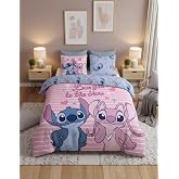 Stitch Angel Love Stars Duvet Cover for 150 cm Bed 240 x 220 cm + 2 | Bedding Set for 2 People | Polycotton Oeko-Tex Quick Dr