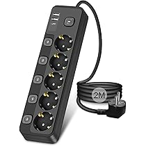 BEVA 5-voudige stekkerdoos met kabelbox, meervoudige stekkerdoos met