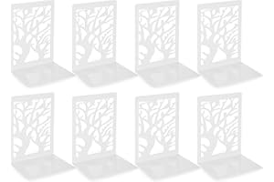 Anhow 4 Paires Serre Livre, Cale Livre en Métal Rangement Livre Bloc Livre pour Étagère Presse Livre pour la Maison, Bureau, Écoles - Blanc