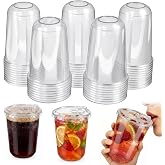 LANSKYLAN 50 Plastic Cups 500 ml with Flip Top Drinking Directly | Transparent Plastic Cup, Lid with Flip Spill Spout, Stacka