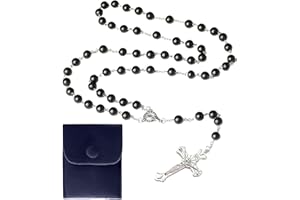 YINGMENGZHIGE Katholische Rosenkranz Kette,Rosenkranz Halskette Kreuz,Vintage Kruzifix Perlen Armband,Schwarz Kreuzkette,Christliche Gebet Perle Rosary mit Samt Geschenktüten,Perlenrosenkran für Taufe Kommunion