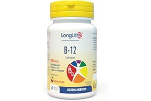 LongLife® B12 1000 mcg | Vitamina B12 | Formula esclusiva sublinguale ad alto dosaggio | Elevato assorbimento | 2 mesi di trattamento | 60 tavolette | Vegano e senza glutine