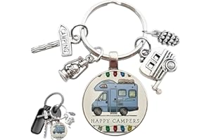 NOPKESV Porte-clés en PVC, Pratique et élégant, Happy RV Camper, Accessoire de porte-clés pour les amateurs de camping