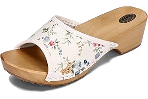 BeComfy Sabots en Cuir pour Femme avec imprimé Sandales Clogs Mules à Talons en Bois Couleurs mélangées Model VK10