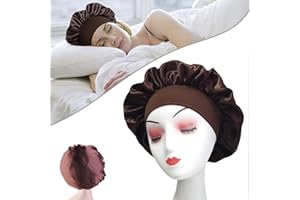 MUFEKUM Hair Bonnet for Sleeping, Wide Band Satin Bonnet, Night Sleep Cap Silk Bonnet for Women Girls, Hair Care Sleeping Head Cover Elastic Hat Hair Bonnet for Black Hair Curly Hair (1pcs Brown)