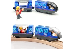 TOPLIVING Batteriebetriebener Lokomotivzug (Magnetverbindung) – leistungsstarker Motorzug kompatibel mit Thomas, Brio, Chuggington – Spielzeug für Kleinkinder – Blau