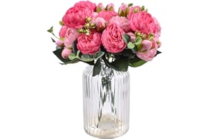 XONOR 4 Stücke Künstliche Pfingstrose Seidenblumen Gefälschte Glorious Blumensträuße für Hochzeitsfest-Hochzeitsdekoration, 5 Gabeln, 9 Kopf (Rose Rot & Rosa)