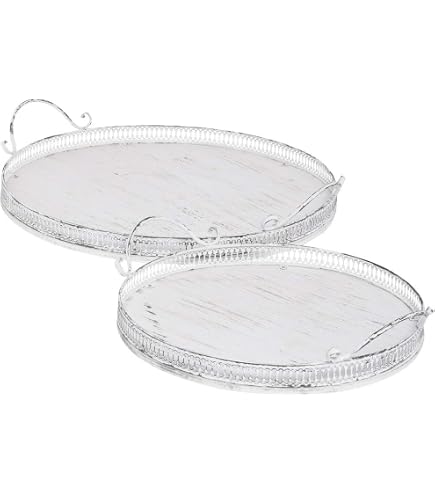 Dekoratives Tablett Rund Mit Griffen – Shabby Grau Vintage Optik, Aus Holz & Metall, Als Obstteller Oder Deko