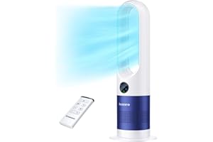 Senmeo Rotorloser Ventilator, Turmventilator sehr Leise, 8 Geschwindigkeiten, 90° Oszillation, 9 Hours Timer, Großes LED-Anzeige, Leicht zu Reinigen, Ventilator mit Fernbedienung für Schlafzimmer Büro