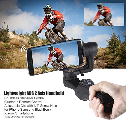 Docooler Leggero ABS 2 Axis Palmare Senza Spazzola Stabilizzatore Giunto Cardanico Bluetooth Controllo Remoto Clip Regolabile con Foro per la Vite 1/4