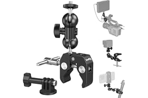 SMALLRIG Upgrade Camera Mount Clamp, Double Ball Head Magic Arm with Clamp, Super Clamp with Non-slip Threads, Load Capacity 1.5kg for Gopro, Webcam, Camera, Monitor and Light -1138B