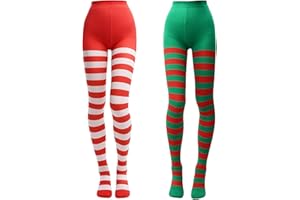 XNBTFK 2 Pairs Elf Tights Green & Red, Women's Red & White Striped Tights, Christmas Candy Cane Tight for Xmas Cosplay
