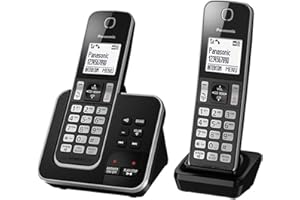 Panasonic KX-TGD622 Cordless Phone with Call Block Key, Digital Answering Machine, Hands-Free Functionality – Black and Silver (Pack of 2)