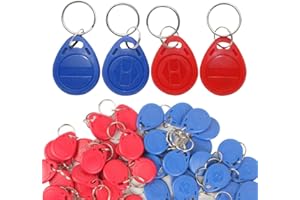 Gativs RFID Chip 50 Stück RFID Schlüsselanhänger 125khz RFID Chips Transponder EM4100 Transponder Schlüsselring Schloss Chip RFID Zugangskontrolle Schlüsselkarte Nähe Nur Lesen Chip Tags Blau und Rot