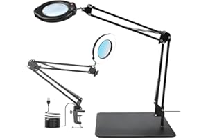 VIIWUU Upgrade 15X Magnifying Glass with Light, LED Desk Lamp with Base and Clamp, 5 Color Modes, 10 Stepless Dimmable, 84 LEDs, 4.2" Diameter Real Glass Lens LED Magnifying Glasses for Reading Work Repair