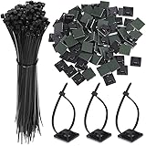 Faburo 200 Pcs Unidades abrazaderas plástico para Cableado | Soporte de Base de Atar Cable adecuado de negras electricista, N