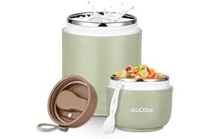 FAOKZE Tazza per Cereali, tazza per yogurt, con cucchiaio, contenitore per alimenti da 300+430 ml per muesli, yogurt, pappe, porridge, avena notturna, gelati e zuppe (verde)