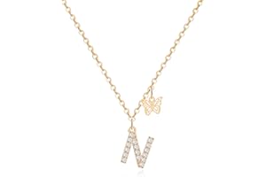 MJARTORIA Initial Necklace A to Z Gold Capital Letter Necklaces with Crystals Butterfly Pendant for Women Girl