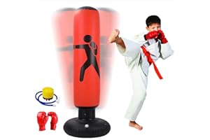 MEYDLL Boxsack Kinder, Aufblasbarer Boxsack,160cm Boxsack Stehend, Standboxsack mit Luftpumpe und Boxhandschuhen für Karate Kickboxen, Trainingsausrüstung, Geschenk für Jungen Mädchen