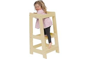 Stepup Baby Montessori Learning Tower Kitchen Aid Stand, Adjustable Toddler Steps with Safety Rail, Solid Wood, Natural Finish