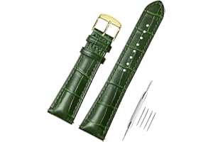 AIYIRUO Opaski do Zegarków Skórzany Krokodyl Wzór Prawdziwa Skóra Miękka i Trwała Bransoletka Zastępcza Bransoletka Stalą Nierdzewną Metal Srebrny Złoty Zapięcie dla Mężczyzn Kobiety (12mm-24mm)