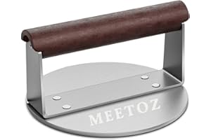 MEETOZ Stainless Steel Burger Press, 6-Inch Round Grill Press, Heavy Weight Smashed Burger Press, with Heat Resistant Wood Handle, for BBQ, Flat Top Griddle Grill Cooking, Bacon Hamburger Steak Meat