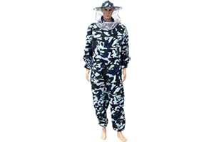 MOVKZACV - Tuta da apicoltura ventilata con velo rotondo, in policotone, protezione totale per apicoltori professionisti e principianti (mimetica, taglia: L)