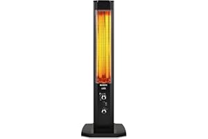 ‎KUMTEL KUMTEL Infrarot Stand Heizstrahler mit Thermostat Infarotheizung für Innen & Außenbereich, 2 Heizstufen, Standgerät, Tragbar, Elegantes Design, 1200 Watt, Schwarz