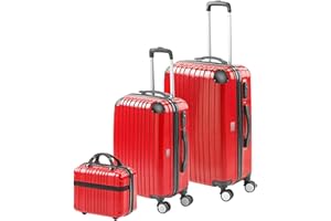 gridinlux | Valigie set 3 pezzi | Trolley | Rigide | Valigia grande, Borsa da toilette piccola | 4 ruote | Comodo e leggero | Rosso