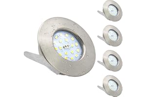 Wondlumi 4X 5W Ultra Slim LED Recessed Ceiling Lights Cool White, IP44 LED Recessed Bathroom Spotlights Downlights Brushed Chrome for Kitchen 240V 500LM Non-Dimmable