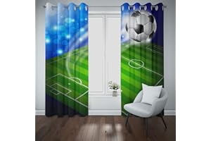 MUZHILI Football Kids Curtains Blackout for Children Bedroom Eyelet Thermal Insulated Room Darkening Curtains for Nursery Living Room Bedroom, Set of 2 Panels (W168cm (66") x D229cm (90"))
