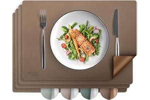 ‎SMØLA smøla Tischsets aus PU-Leder 4er Set I Platzset Abwaschbar I Platzdeckchen Set in Lederoptik I Untersetzer für Teller I Tischunterlage Esstisch I Tischdeko, Braun/Gold