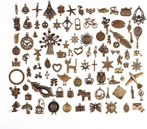 Meshela 96pcs Antique Bronze Vintage Charms Set DIY Handmade Accessories Necklace Pendants Jewelry Making Supplies for Wedding Decoration and Birthday Party (96Pcs)