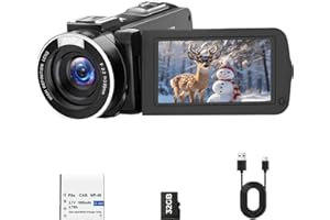 Videokamera 1080P, 48MP Camcorder 18X Digitalzoom Vlogging Camera für YouTube mit LED-Fülllicht, 3" 270° drehbarer Bildschirm Webcam Camcorder mit 32GB Karte & Akku
