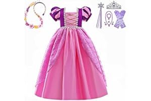 MISS & MR BM Rapunzel Dress Up for Girls – Deluxe Princess Costume Set with Wand, Hair Extensions & Sleeves | Kids Halloween, Birthday Party & Cosplay Outfit, Age 2-10 Years
