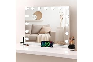 JF HOME BLISS Vanity Mirror with Lights Large Lighted Makeup Mirror with Dimmable LED Bulbs Touch Screen Control USB Charging Ports 58 x 46 x 12 cm Tabletop or Wall Mounted Makeup Mirror 15 LED